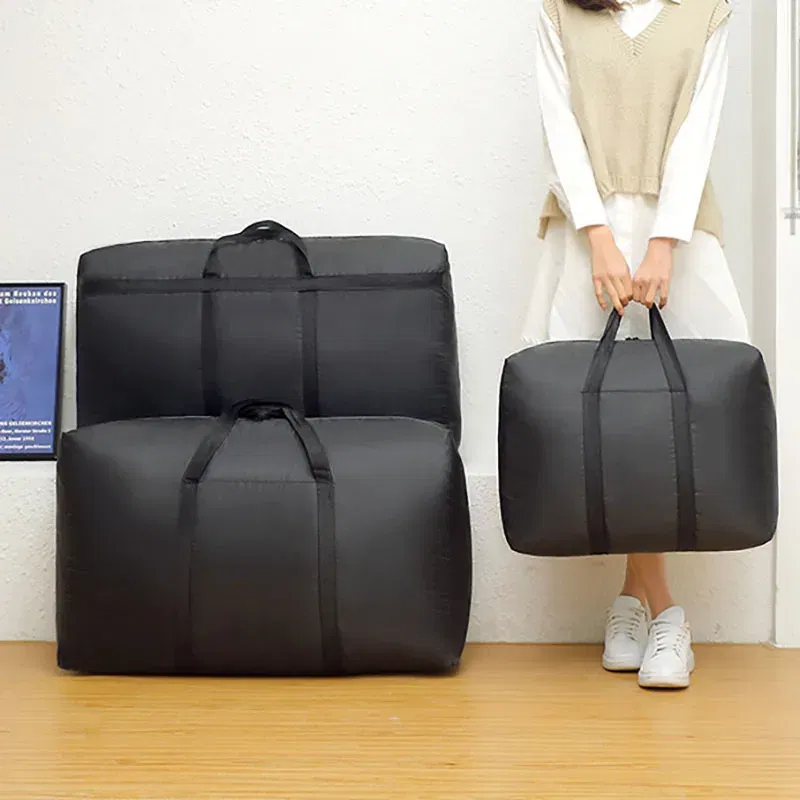 Color: Orange - super large capacity travel duffel bag foldable luggage travel bag Waterproof Polyester Organizer Cloth Quilt Storage Bag