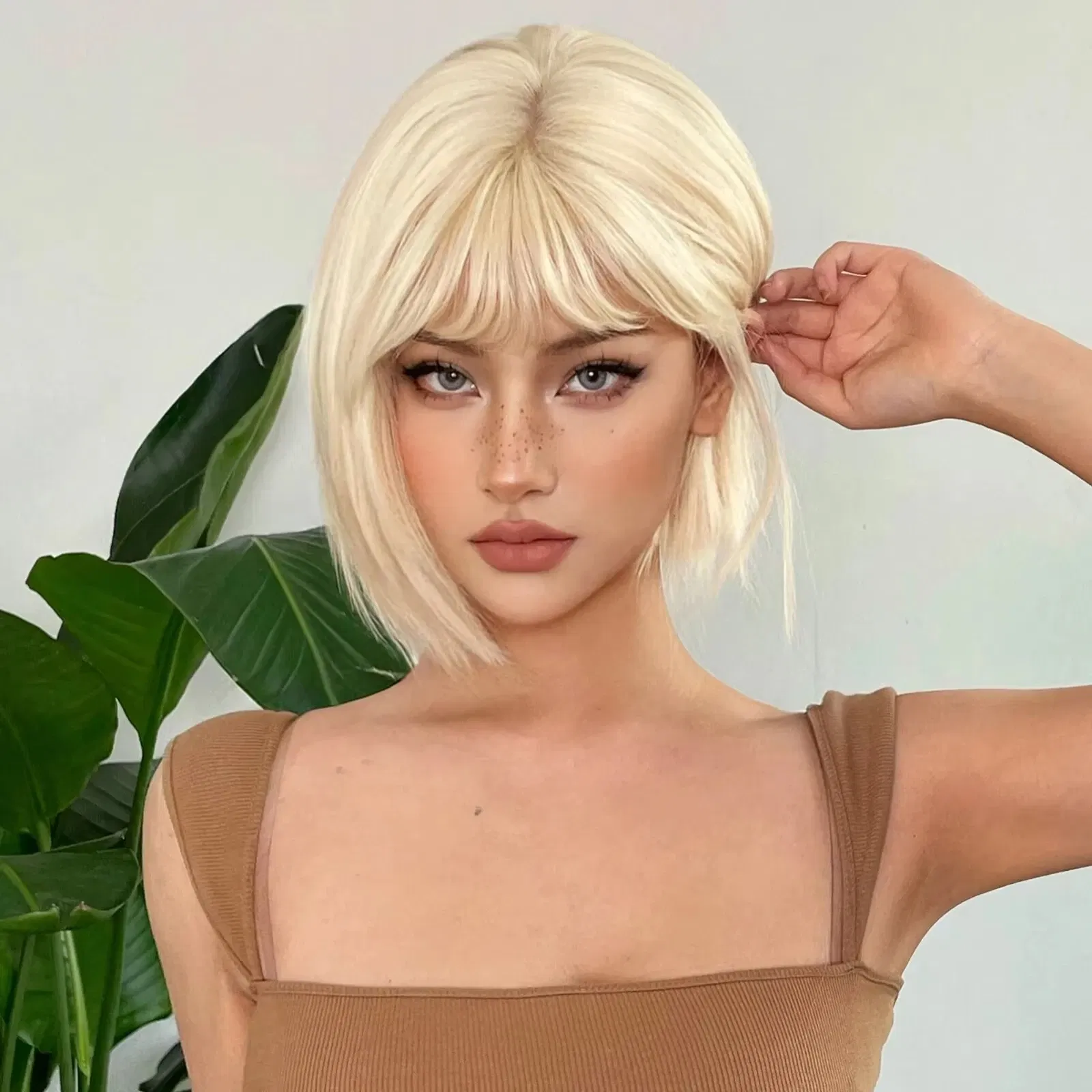 Color: T1B/Green, Stretched Length: 12inches - New light gold bob hairstyle synthetic wig for Halloween party cosplay wig for daily use high-temperature hair accessory