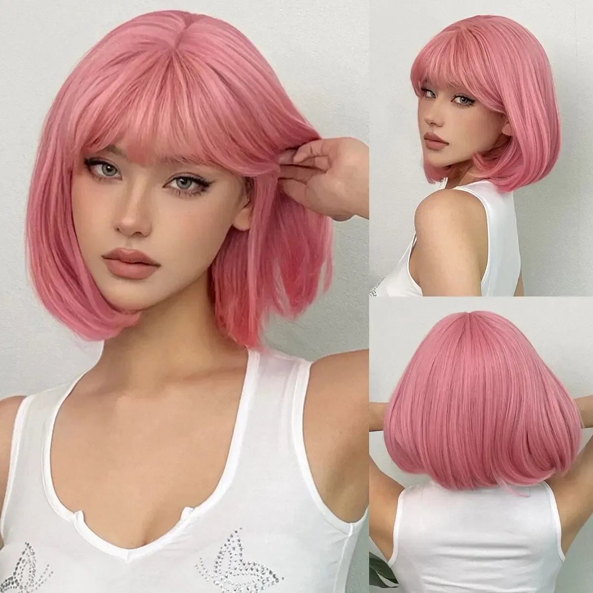 Color: T1B/Green, Stretched Length: 12inches - New light gold bob hairstyle synthetic wig for Halloween party cosplay wig for daily use high-temperature hair accessory