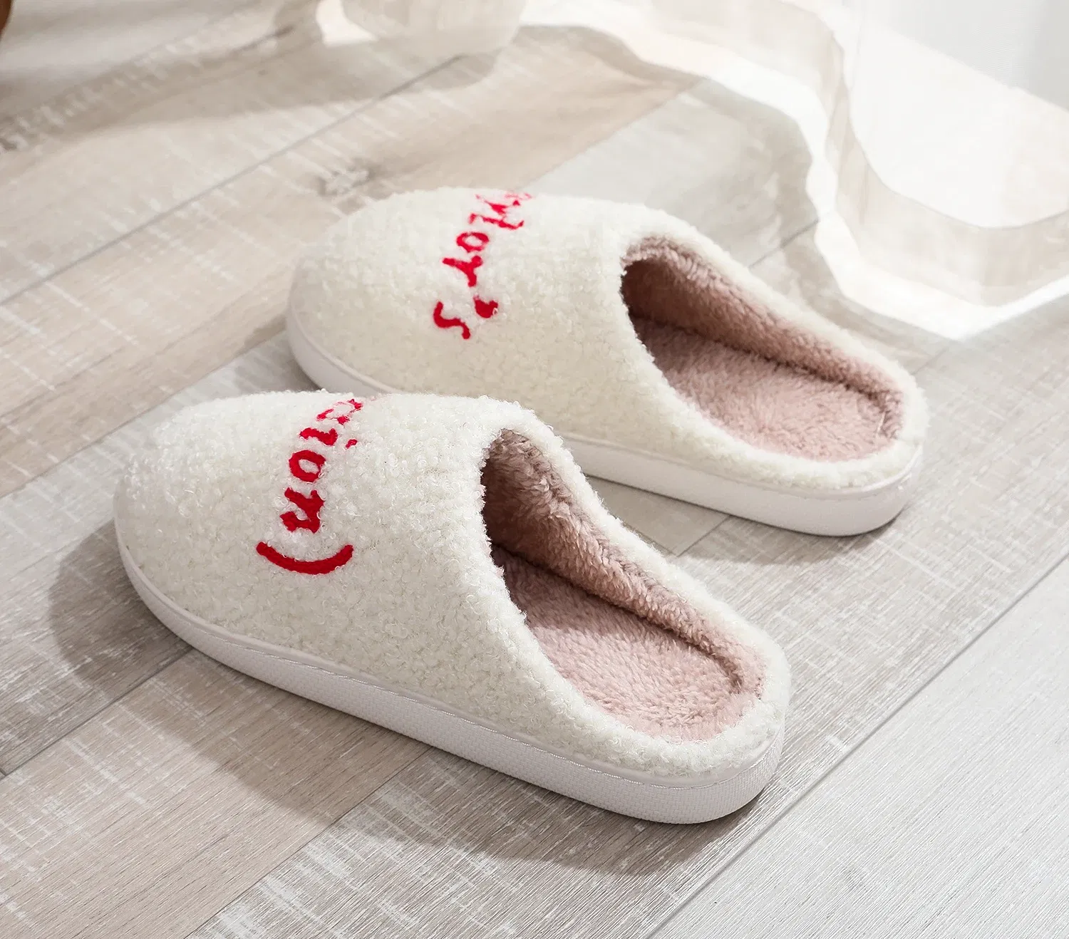 Color: WHITE, Shoe Size: 40 - Winter home home tapors version pattern cotton slippers non-slip thick-soled wool cotton slippers