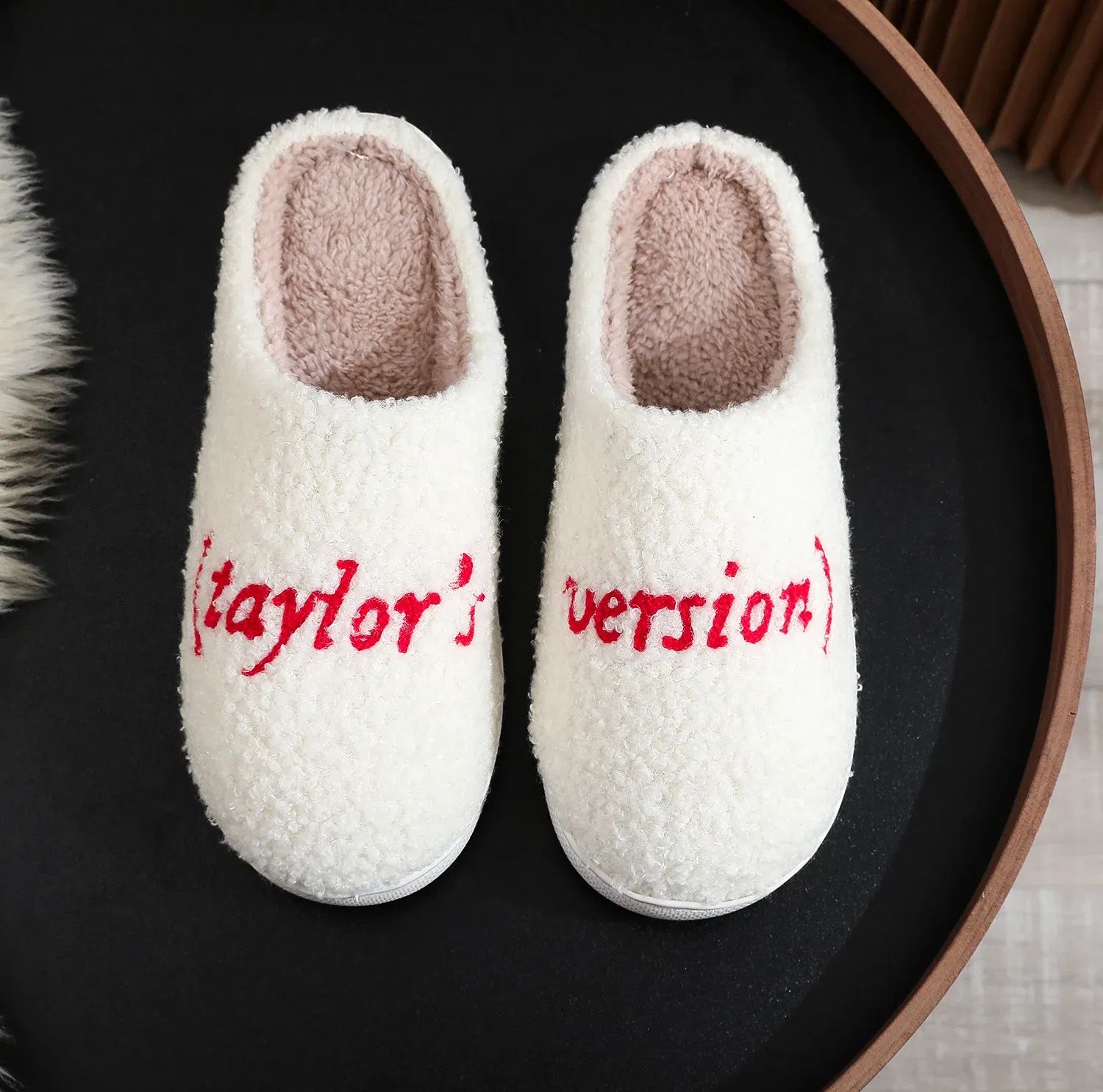 Color: WHITE, Shoe Size: 40 - Winter home home tapors version pattern cotton slippers non-slip thick-soled wool cotton slippers