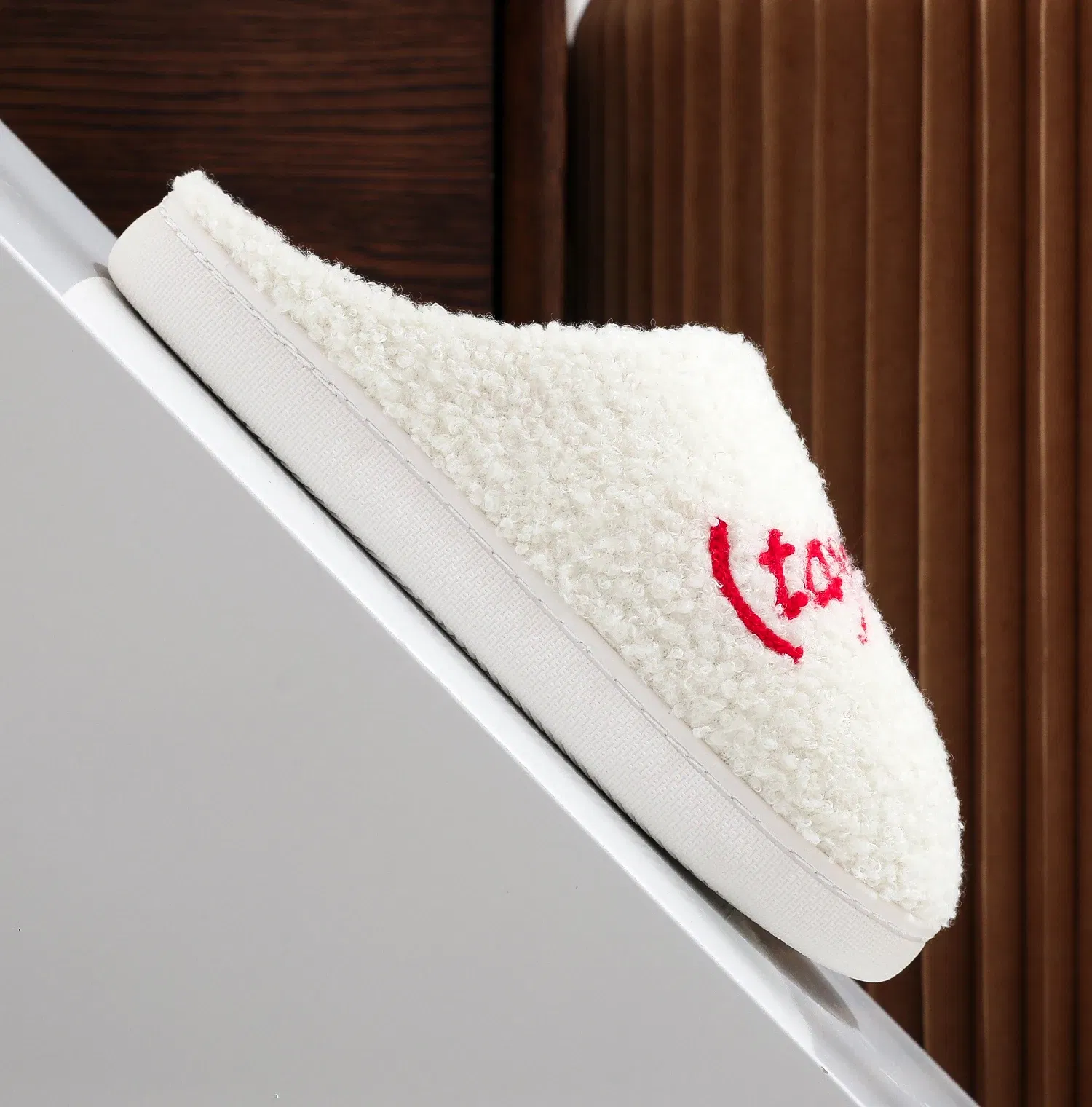 Color: WHITE, Shoe Size: 40 - Winter home home tapors version pattern cotton slippers non-slip thick-soled wool cotton slippers