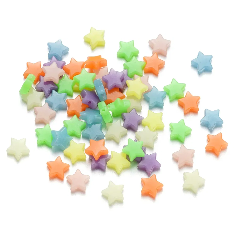 Color: Pink, Item Diameter: 2mm - 50Pcs Luminous Star Beads Heart Shape Acrylic Beads Loose Spacer Beads for Jewelry Making DIY Bracelet Necklace Accessories