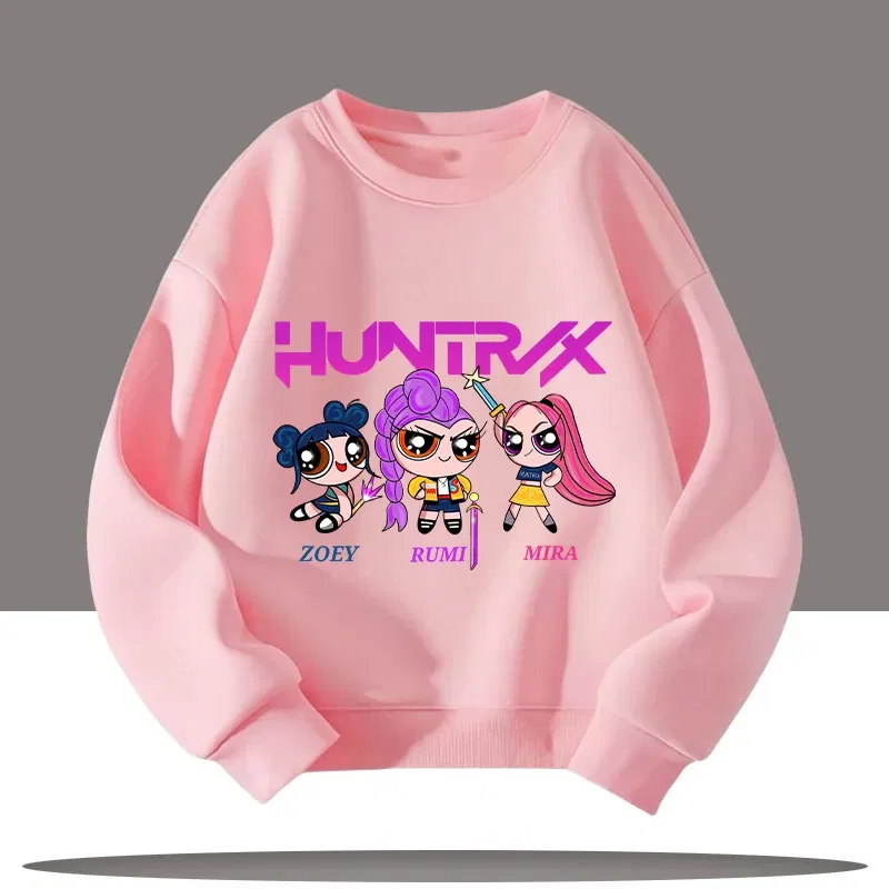 Color: GRAY, Kid Size: 10 - K-pop Demon Hunters Cartoon Print 3-12 Year Old New Style Kids Round-neck Sport Shirt Cute Girl Casual Top Children's Clothing