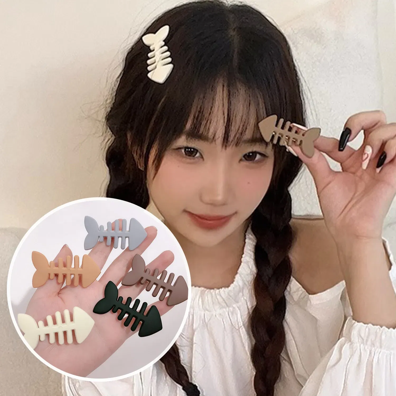 Color: Coffee - Simple Milk Tea Color Fishbone Hairpin Girl Cute Bangs Barrettes Sweet Side Hairgrips Temperament Duckbill Clip Hair Accessories