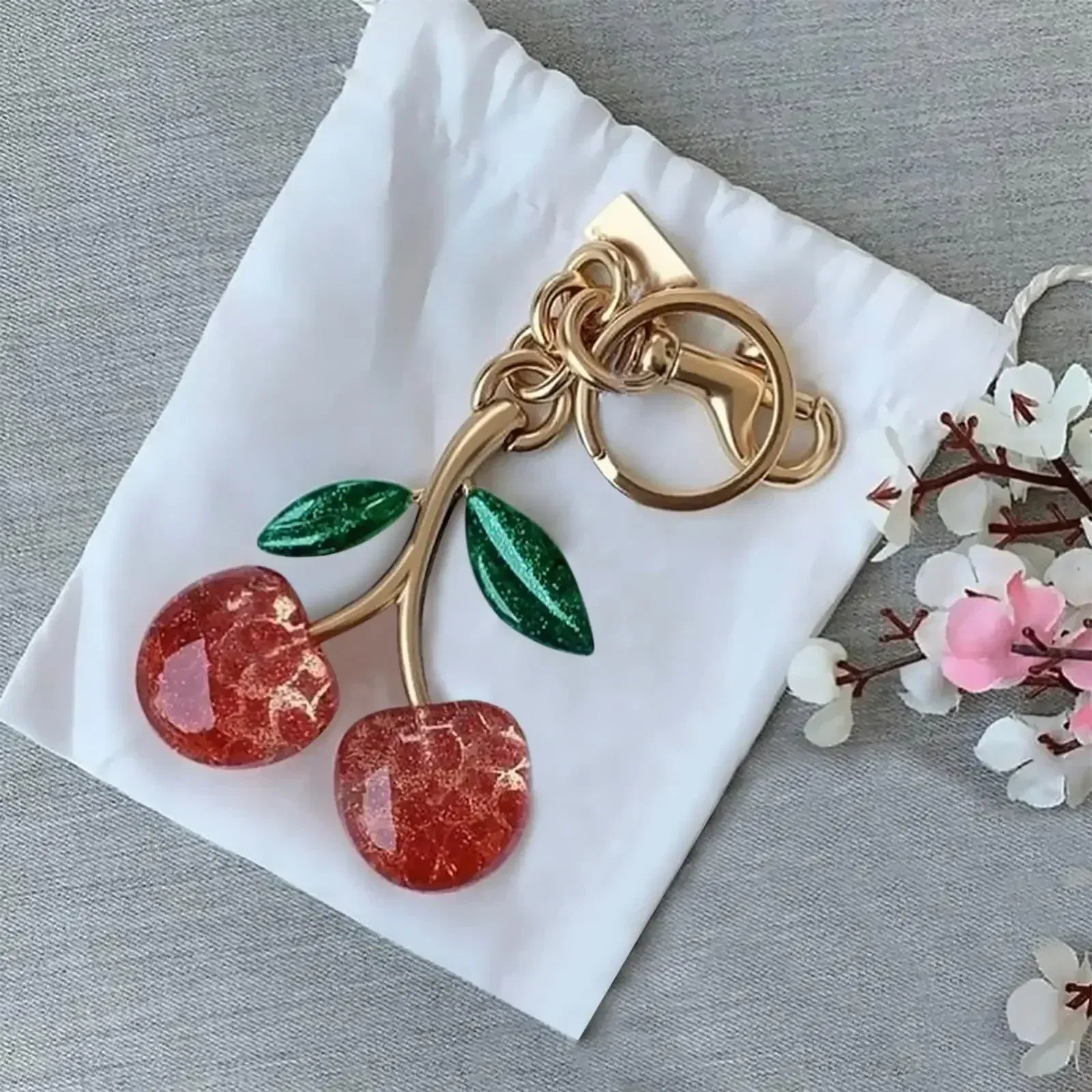 Color: Rose Gold - Cherry Bag Charm Cherry Keychain Charm Metal Accessory Sparkling Resin For Coach Purses And Bags, Red, Black, Pink