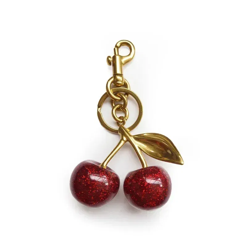 Color: Rose Gold - Cherry Bag Charm Cherry Keychain Charm Metal Accessory Sparkling Resin For Coach Purses And Bags, Red, Black, Pink