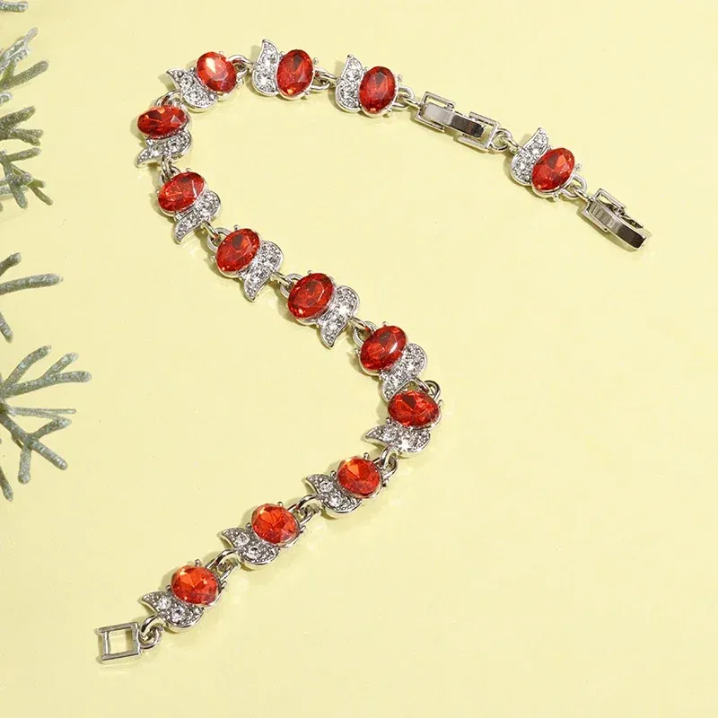 Metal Color: Steel color - Fashion Exquisite Color Crystal Inlaid Ladies Charm Bracelet Engagement Wedding Jewelry