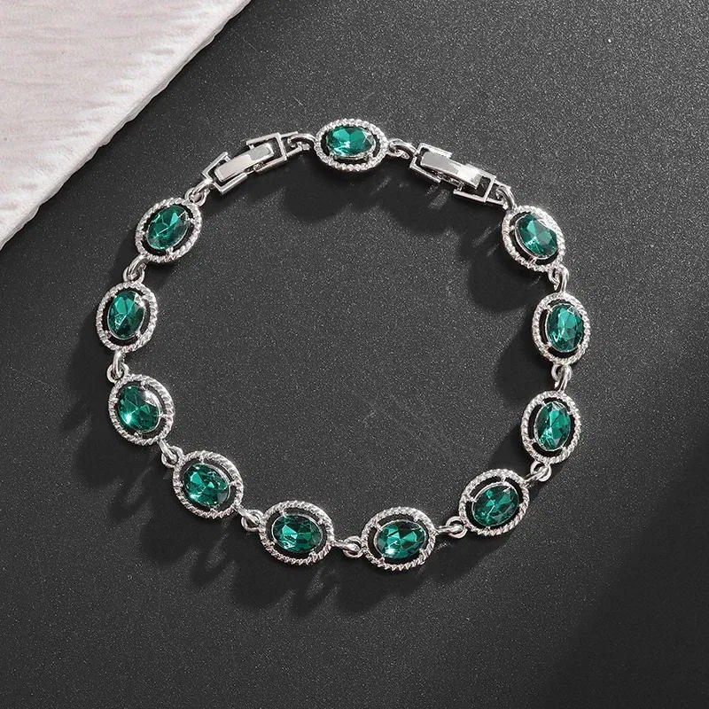 Metal Color: Steel color - Fashion Exquisite Color Crystal Inlaid Ladies Charm Bracelet Engagement Wedding Jewelry