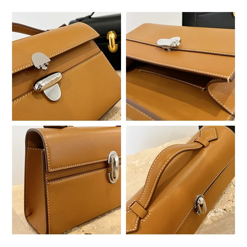 Color: Brown - MABULA Genuine Leather Top Handle Satchel Purse for Women 2023 Brand Designer Luxury Clutch Handbags High Quality The Tote Bag