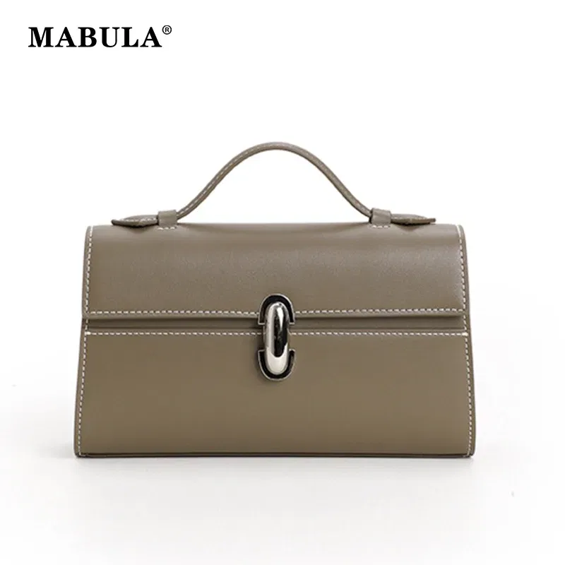 Color: Brown - MABULA Genuine Leather Top Handle Satchel Purse for Women 2023 Brand Designer Luxury Clutch Handbags High Quality The Tote Bag