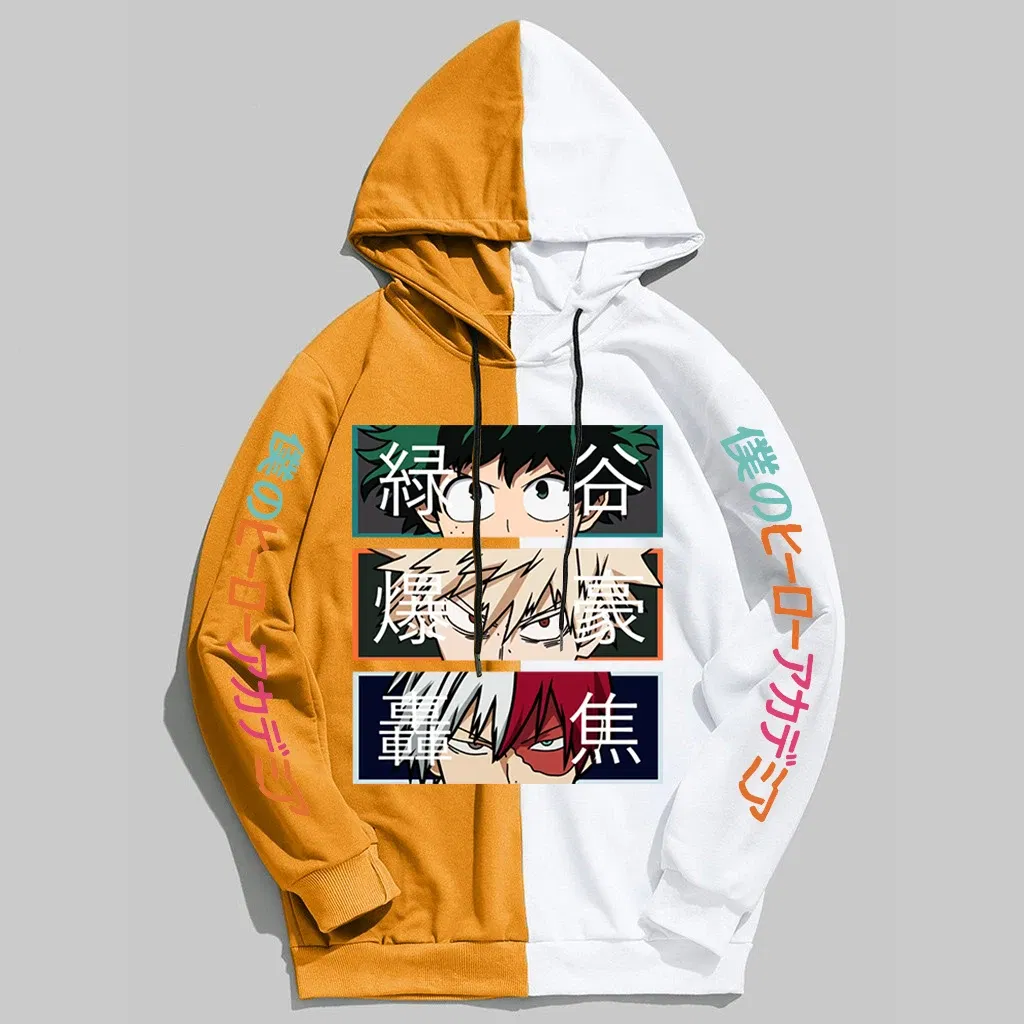 Color: Brown, Size: L - 2022 New Anime My Hero Academia Hoodies Men Pullover Hiphop Hooded Sweatshirt Patchwork Women Streetwear Long Sleeve Unisex Tops