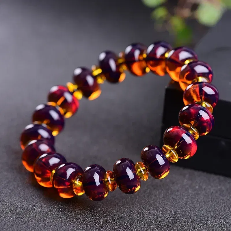 Metal Color: Hot Stamping - Amber Baltic Certificate Violet Bracelet Original Stone Amber Beads Bracelets for Men and Women Beeswax Bracelets