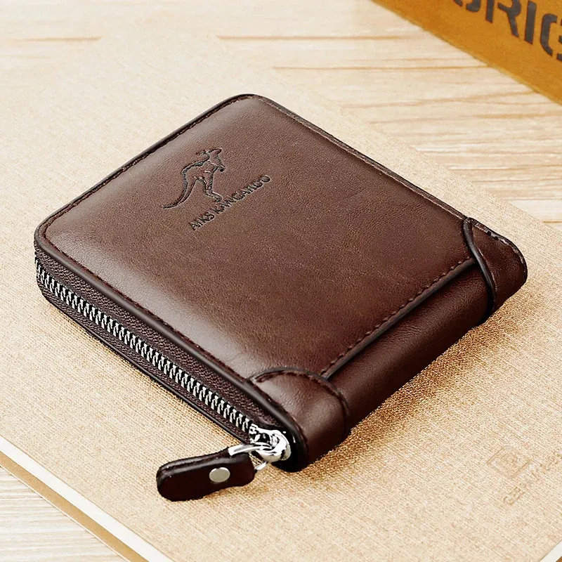 Color: black - Leather Men?™s Wallet Luxury MensPurse Male Zipper Card Holders with Coin Pocket Rfid Wallets Gifts for Men Money Bag
