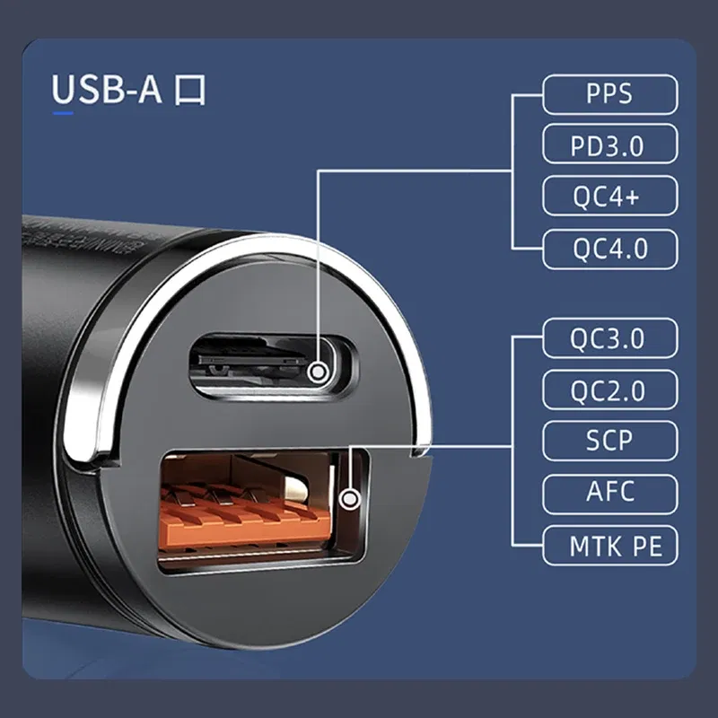 Plug Type: CH - Mini 100W USB Car Charger Dual Ports Pull Ring Fast Charge Type C PD Car Adapter For iphone Samsung Huawei Xiaomi iPad