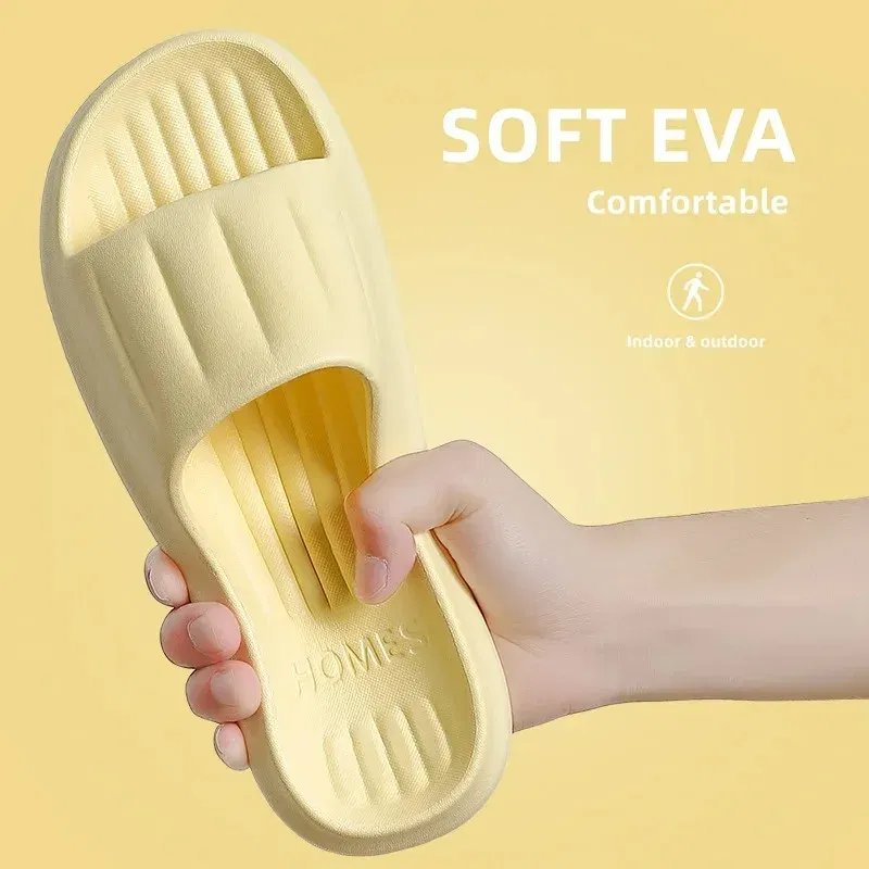 Color: black, Shoe Size: 40 - Home Slippers Women Men Summer Sandals Soft EVA Slides Beach Flip Flops Couples Bathroom Non-slip Shoes