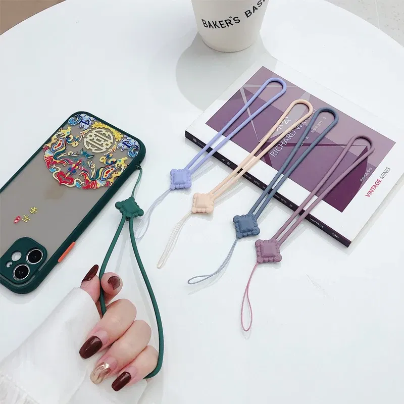 Color: WHITE - Chinese knot silicone rope liquid short Cell Phone Lanyard Holder Phone Wrist Straps U disk sling silicone mobile phone rope