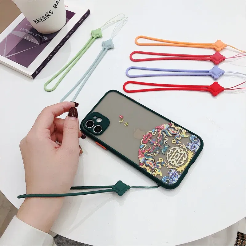 Color: WHITE - Chinese knot silicone rope liquid short Cell Phone Lanyard Holder Phone Wrist Straps U disk sling silicone mobile phone rope