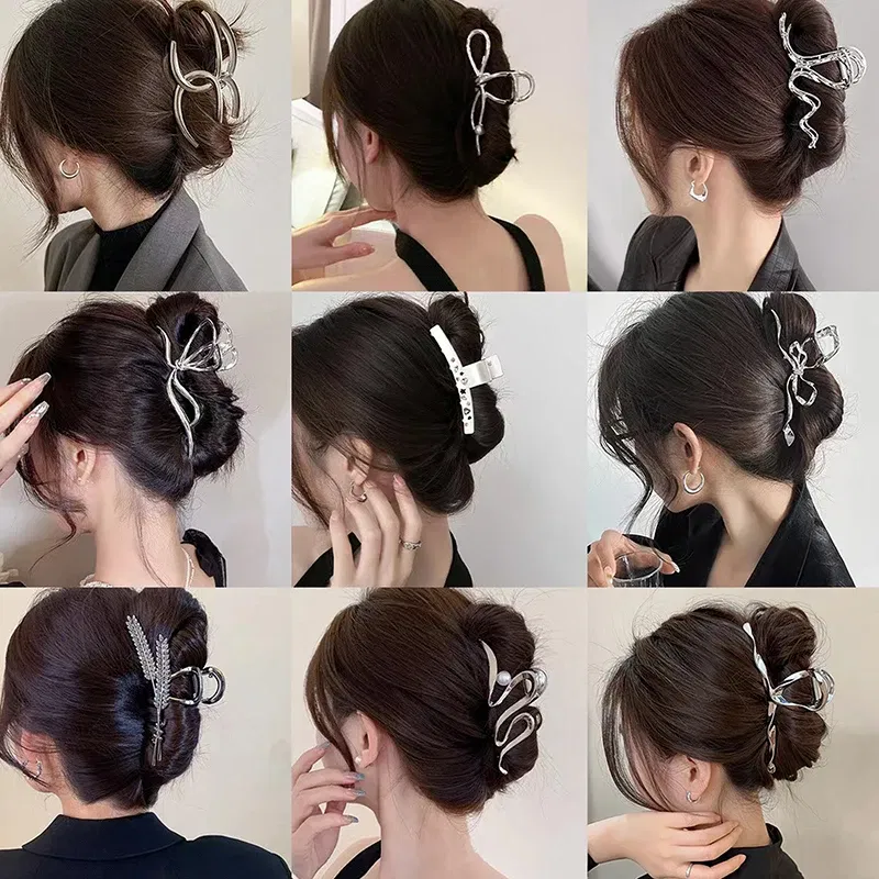 Color: Champagne - Korean Style Fashion Cool Metal Hair Claws Temperament Personality Shark Clips For Women Simple Headwear Hair Accessories