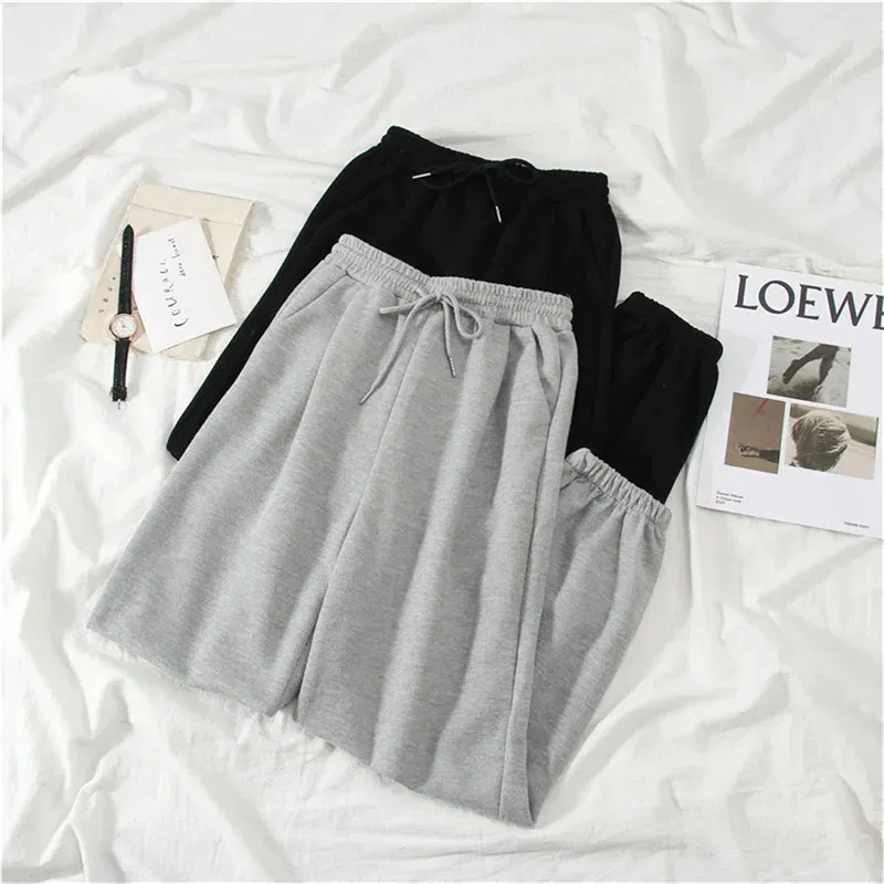 Color: Beige, Size: S - Gray women Sweatpants Autumn New Baggy Fashion Oversize Sports Pants Black winter thick Joggers Streetwear Trousers