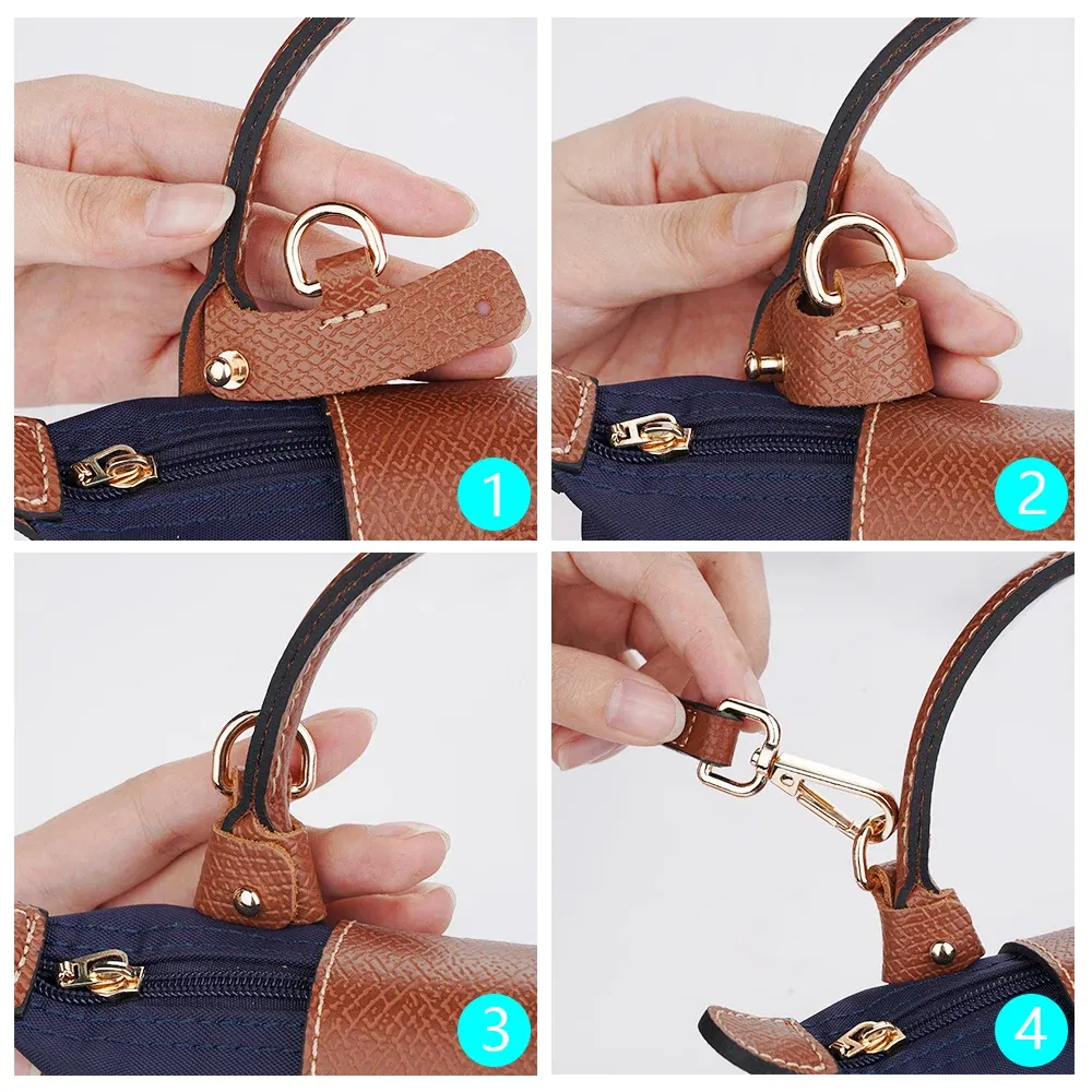 Color: Bronze - 1 Set Bag Strap For Longchamp Mini Punch-free Genuine Leather Shoulder Strap Set Transformation Crossbody Strap Bag Accessories