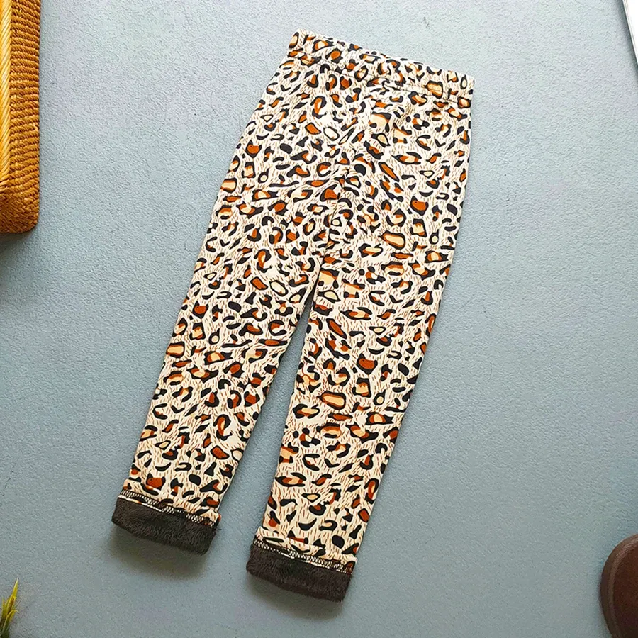 Color: PURPLE, Kid Size: 2T - Autumn Winter Print Flowers Thick Warm Kids Toddler Baby Girls Leggings Children's Pants