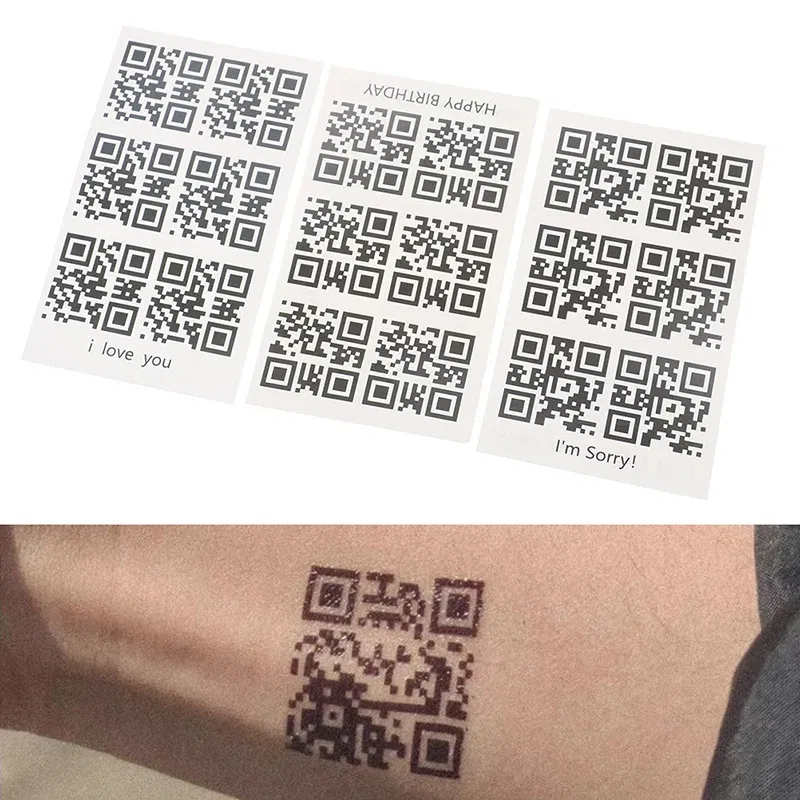 Color: Dark Khaki - Temporary Tattoo Sticker for Men Women Creative Love QR Code Fake Tattoo for Lovers Adults Wrist Body Art Waterproof
