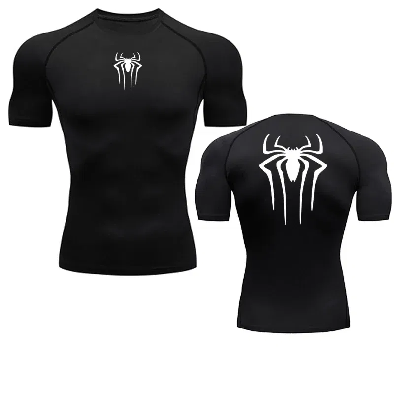 Color: black, Size: S - Printed Men's Athletic Compression Shirts Athletic Quick Dry Breathable Rash Guard Athletic Tight Workout Tops Summer Men