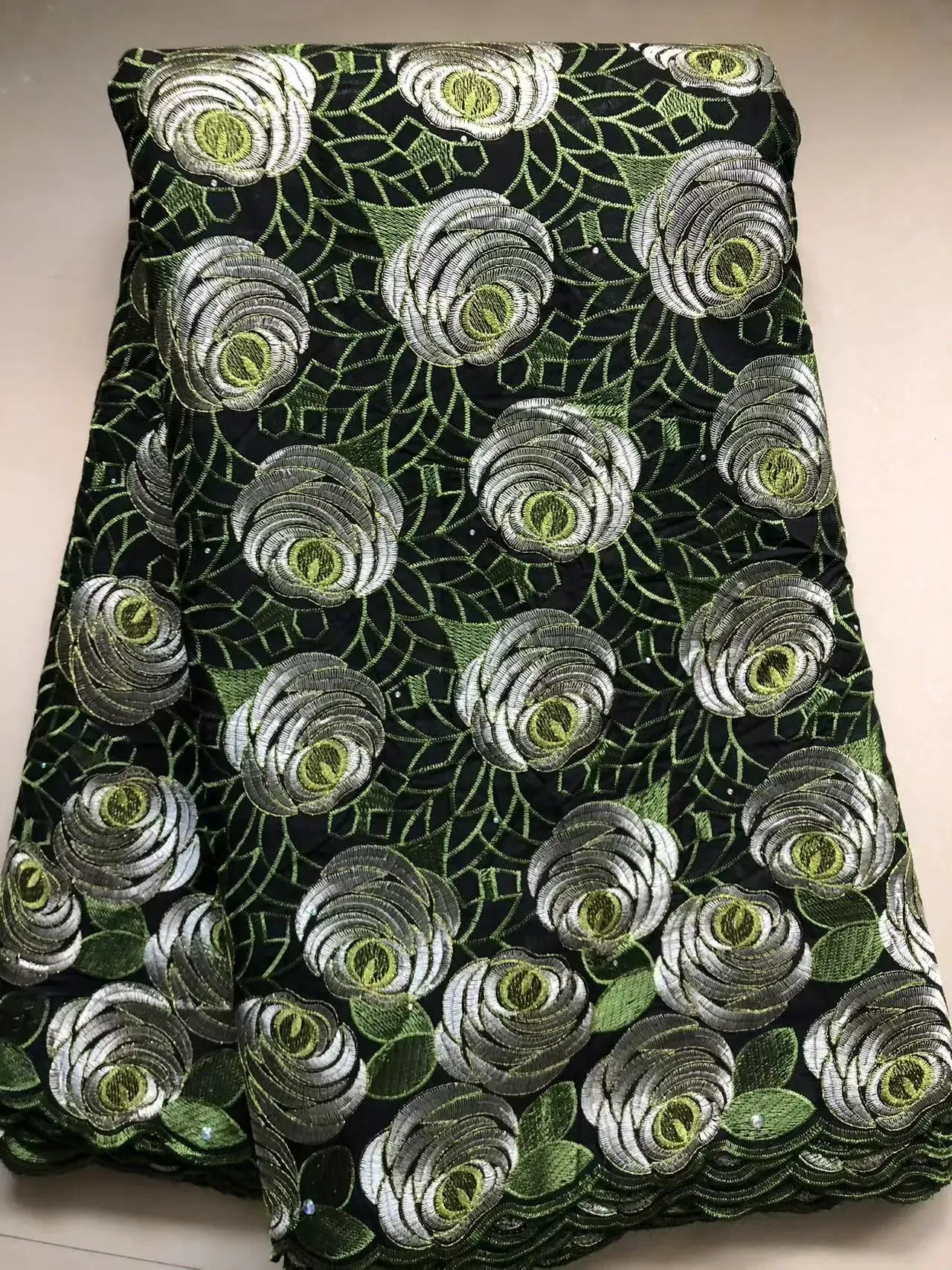 Color: Red, length: 5 yards, Width: 120cm - Wholesale Cotton African Lace Fabric 2024 High Quality Swiss Voile Lace Fabric Nigerian Dry Lace Fabrics With Stones For Wedding