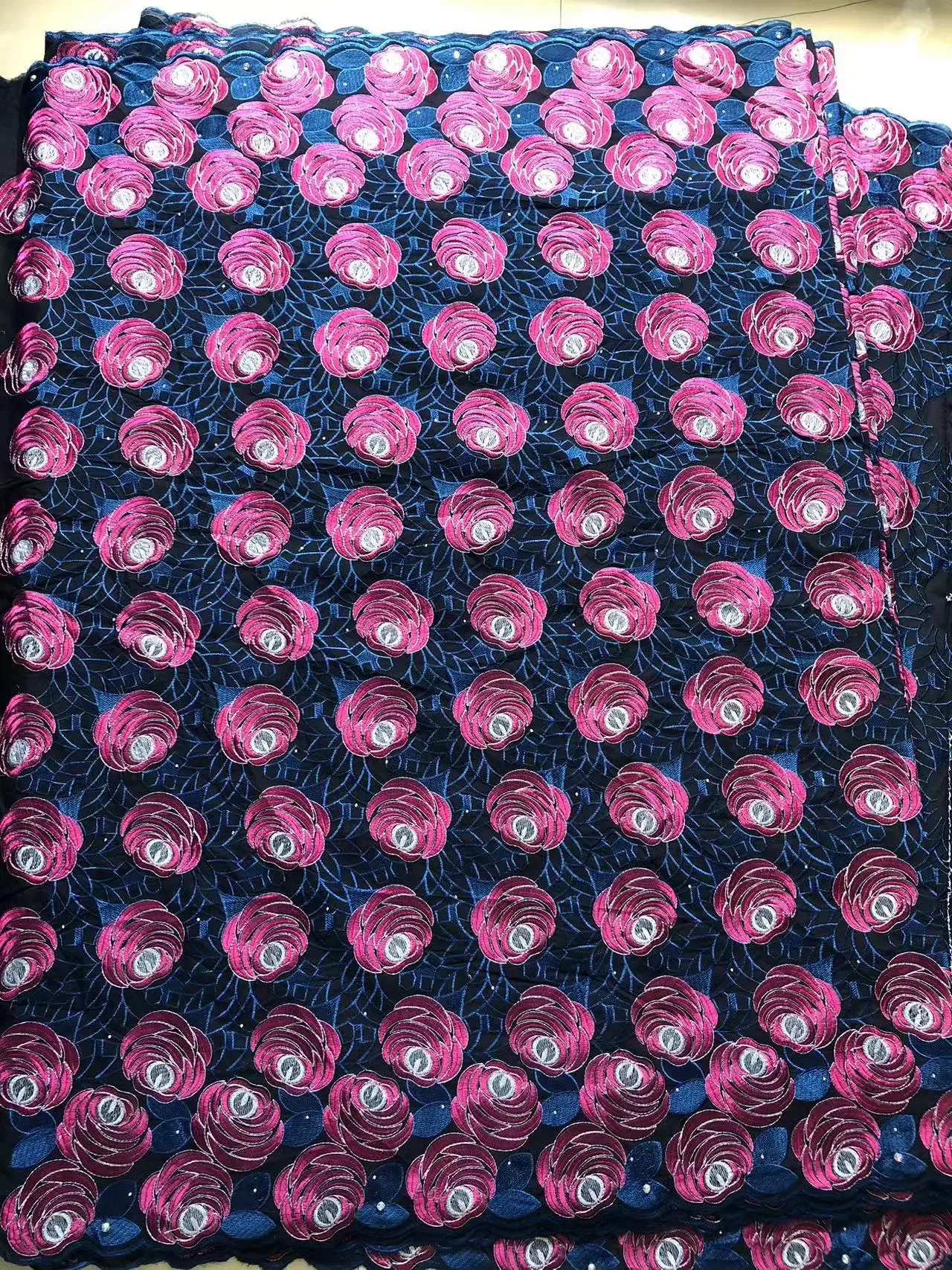 Color: Red, length: 5 yards, Width: 120cm - Wholesale Cotton African Lace Fabric 2024 High Quality Swiss Voile Lace Fabric Nigerian Dry Lace Fabrics With Stones For Wedding