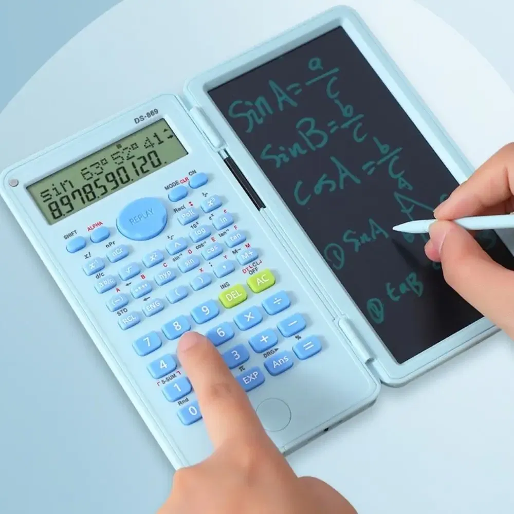 Color: Yellow - 2 IN 1 Scientific Calculator with LCD Notepad 12 Digits Math Calculator Portable Foldable Handwriting Board School Office