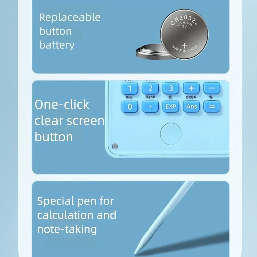 Color: Yellow - 2 IN 1 Scientific Calculator with LCD Notepad 12 Digits Math Calculator Portable Foldable Handwriting Board School Office