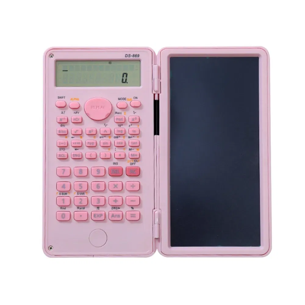 Color: Yellow - 2 IN 1 Scientific Calculator with LCD Notepad 12 Digits Math Calculator Portable Foldable Handwriting Board School Office