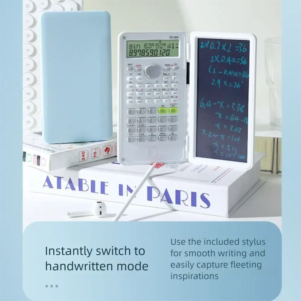 Color: Yellow - 2 IN 1 Scientific Calculator with LCD Notepad 12 Digits Math Calculator Portable Foldable Handwriting Board School Office