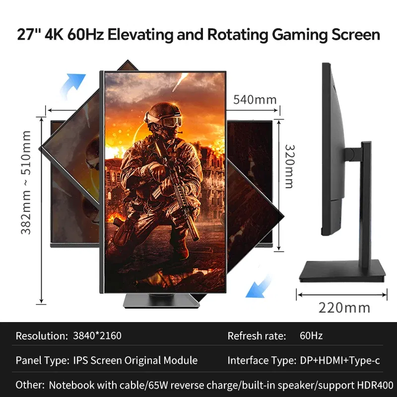 Color: WHITE, Ships From: CHINA - New Anmite 27" IPS 4K Monitor Ps4 LCD Computer Game High color gamut screen suitable for graphic designers