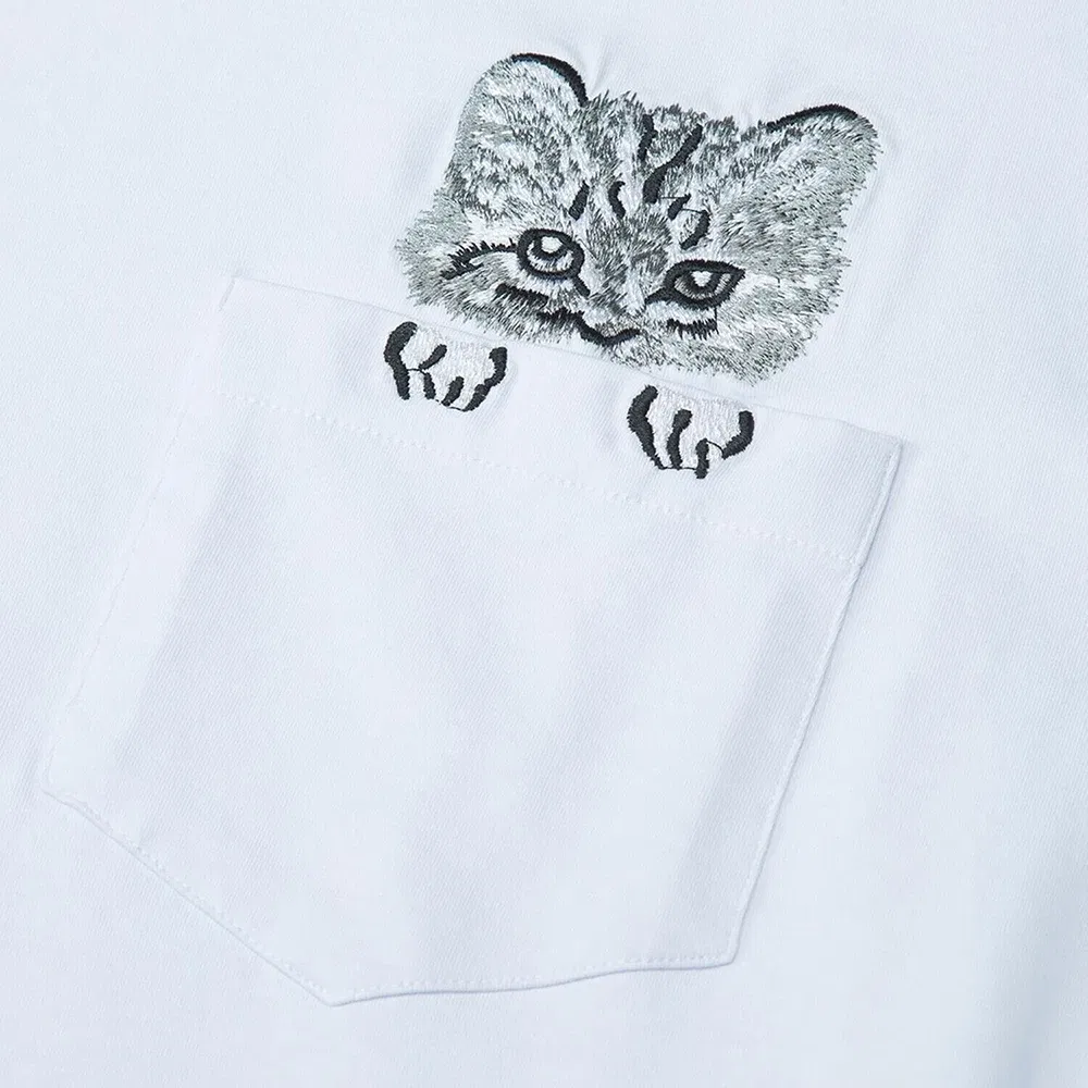 Color: GRAY, Size: L, Ships From: CHINA - 2021 Summer Cotton Short Sleeved Crop Top T-shirt Femme Embroidered Cat T Shirts Cartoon Women Fashion Cactus Top Tee T Shirt