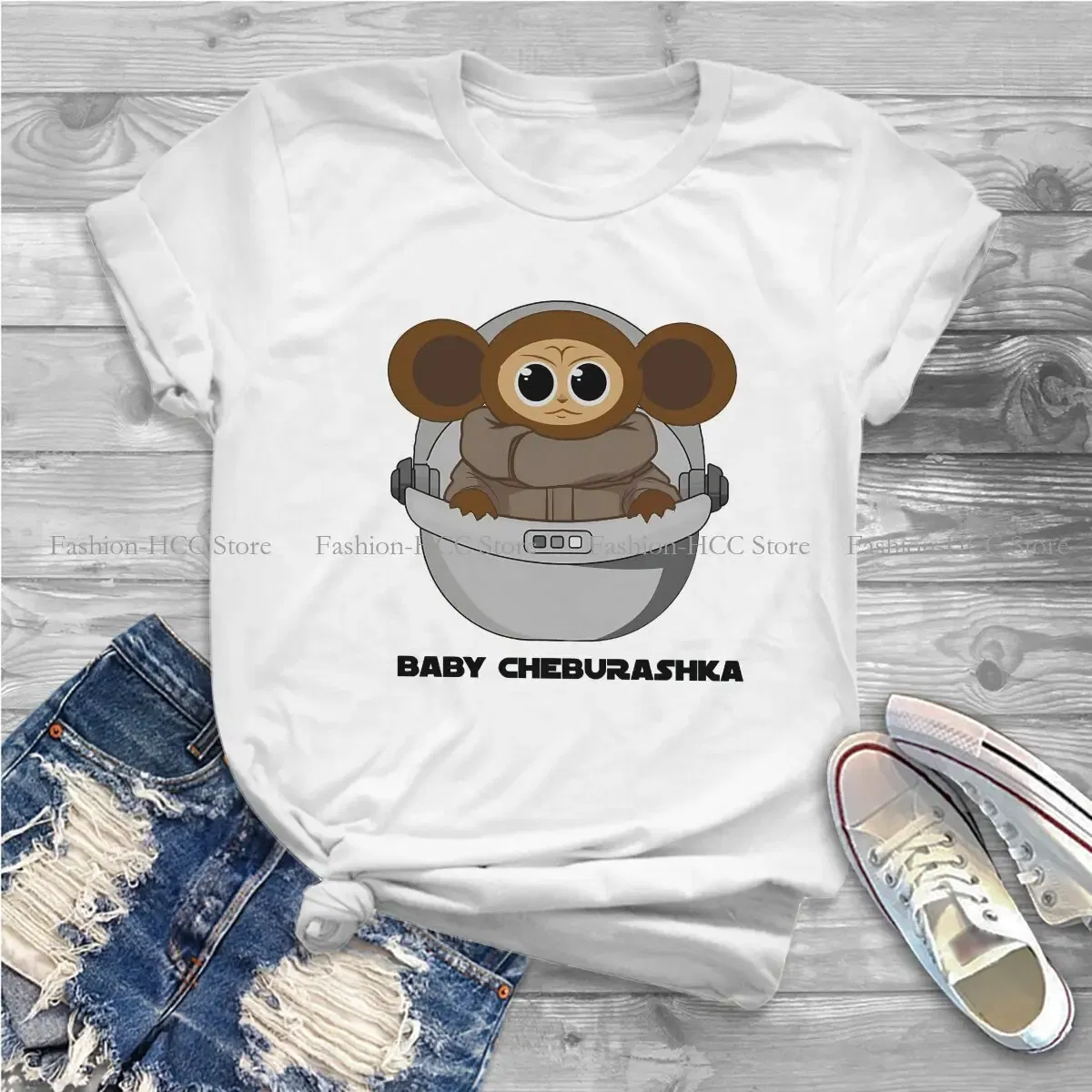 Color: WHITE, Size: M - Baby Newest Polyester TShirts Cheburashka Che Burashka Gena Russian Cartoon Female Style Streetwear T Shirt O Neck