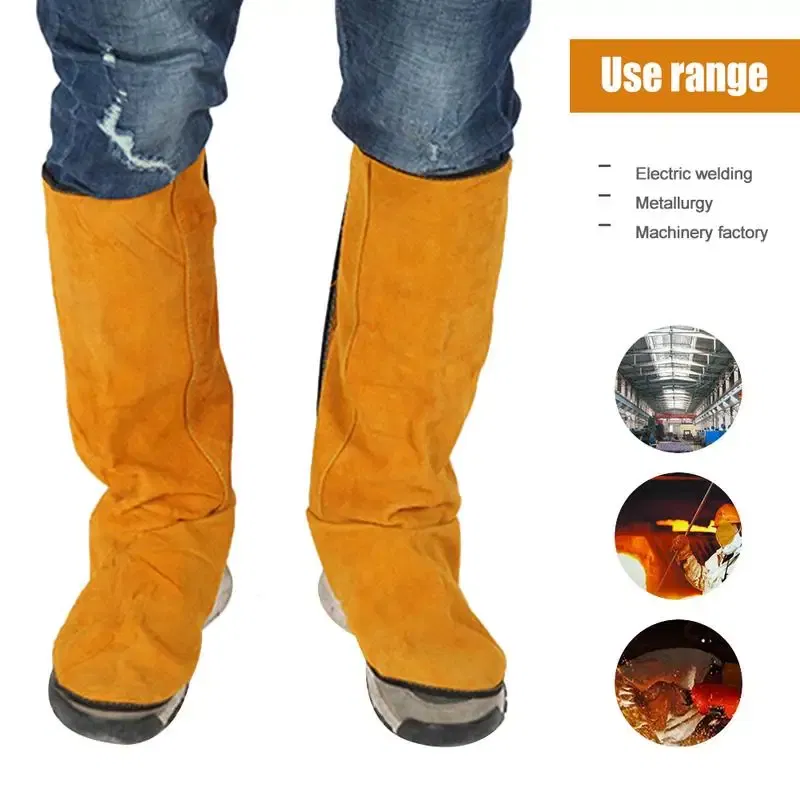 Ships From: United States - Leather Flame Retardant Welding Spats Safety Boot Flame Heat Abrasion Flame Resistant Foot Safety Protection Work Welder Tools