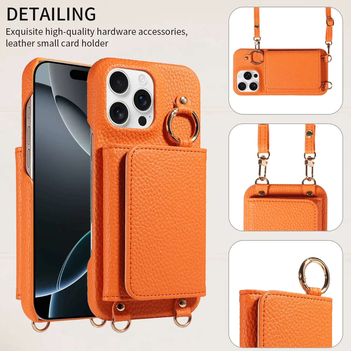 Color: Orange, Bundle: Case & Strap, Material: Artificial Leather, Compatibility by Model: iPhone 13 - For IPhone16 15 Pro Max 14 13 12 Series PU Leather Magsafe Magnetic Wireless Charging Shockproof Crossbody Wallet Phone Case
