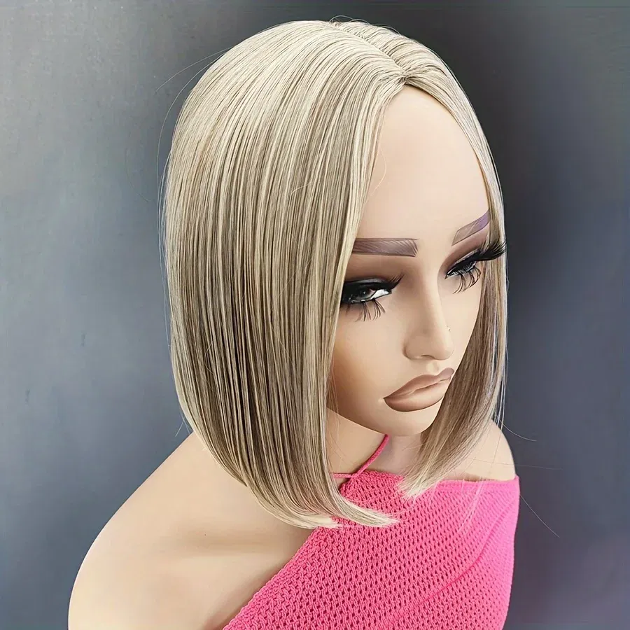 Color: Brown, Stretched Length: 12inches - Ombre Bob Wig - Middle Part Synthetic Hair for Daily Cosplay, Parties, and Halloween Costumes