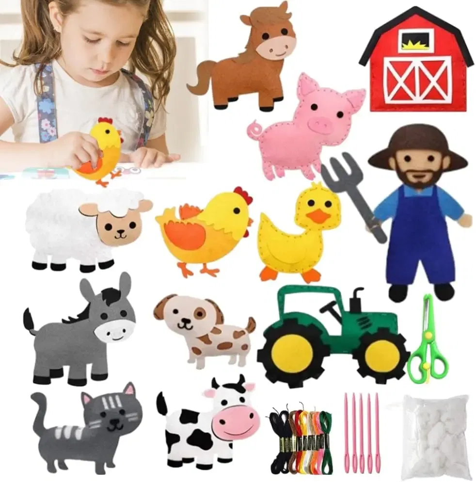 Color: light yellow - Christmas Sewing Kit Animal Sewing Craft Kit Farm Animal Toy DIY Crafting Sewing Set Educational Craft Set For Children Gifts