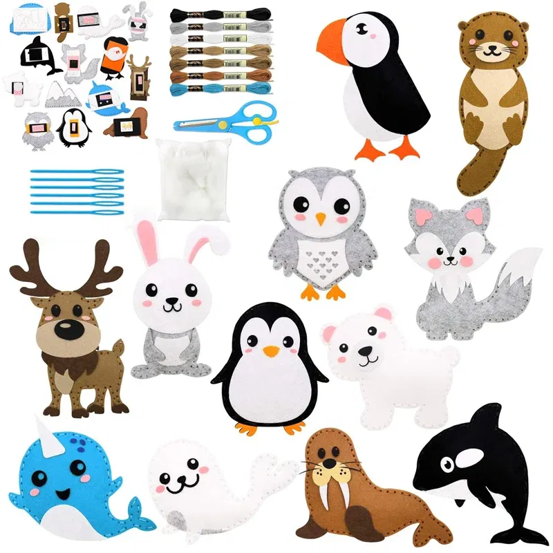 Color: light yellow - Christmas Sewing Kit Animal Sewing Craft Kit Farm Animal Toy DIY Crafting Sewing Set Educational Craft Set For Children Gifts