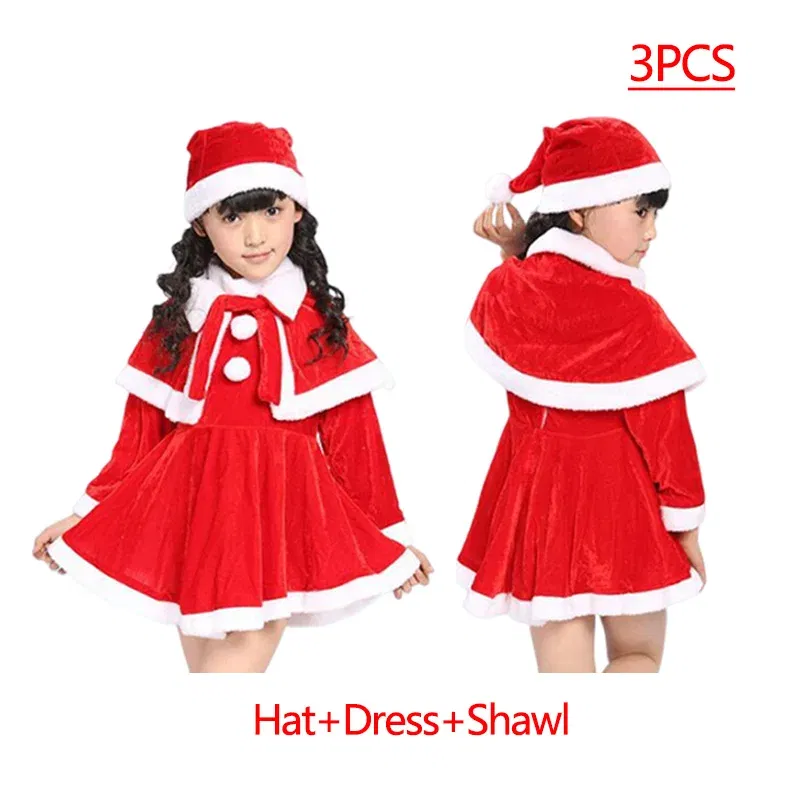 Color: SKY BLUE, Kid Size: 4T - New Year Kids Santa Claus Costume Green Elf Cosplay Christmas Carnival Party Fancy Dress for Girls Boys Red Xmas Clothes Set