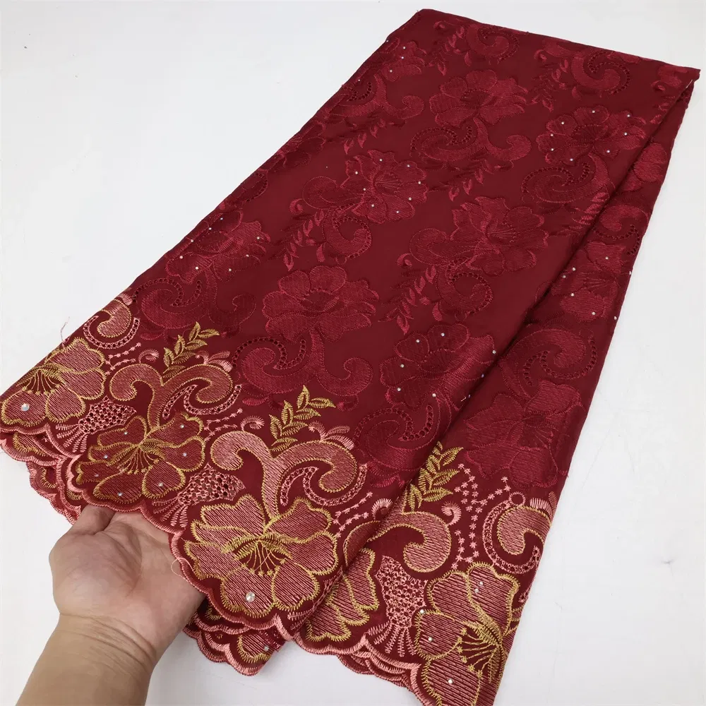 Color: Blue, Length: 5 yards, Width: 120cm - Latest Dry Cotton African Lace Fabric High Quality 2024 Swiss Voile Lace Fabric with Stones For Nigeria Wedding Sewing Dresses