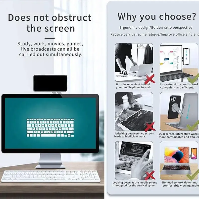 Color: Black, Ships From: CHINA - Laptop Phone Holder Magnetic Mobile Phone Stands Foldable Computer Expansion Bracket Slim Portable Monitor Side Mount For Office