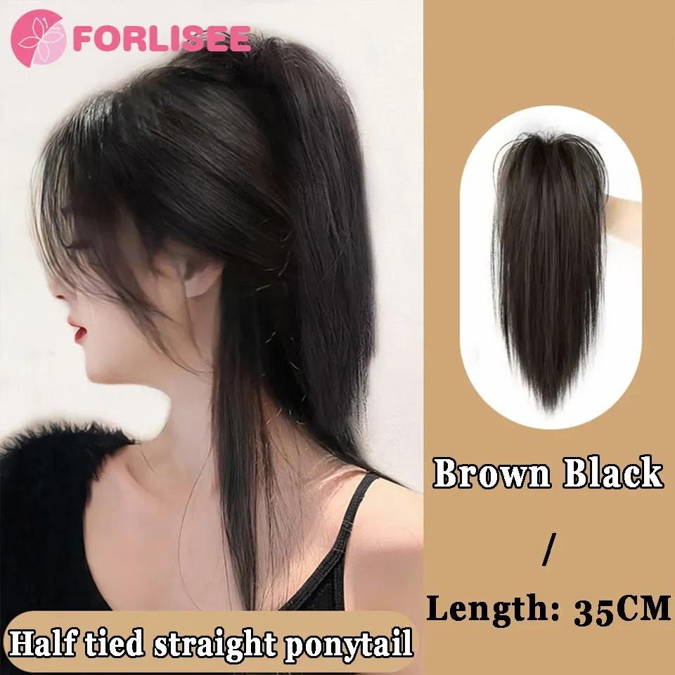 Color: 4/27HL - Synthetic Tassel Bow Claw Clip Ponytail Temperament Slightly Curly Hair Natural Heat-resistant Chemical Fiber Wig Ponytail