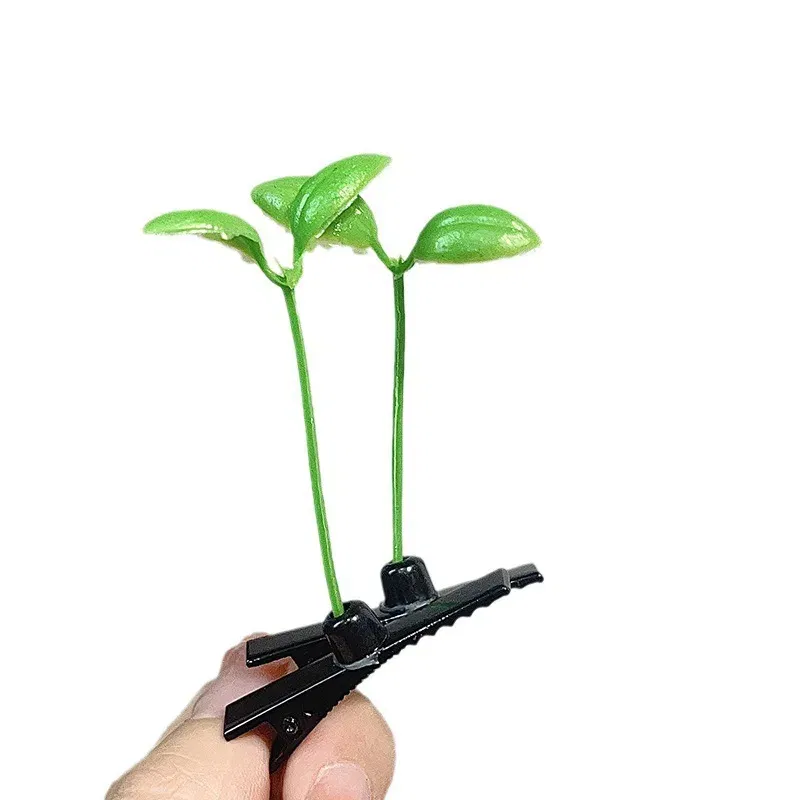 Color: GRAY, Size: XXS - Cute Artifacts Funny Little Bean Sprouts with Grass Growing on Their Heads Sprouting Grass Hair Clips Cute Bean Sprout Clips