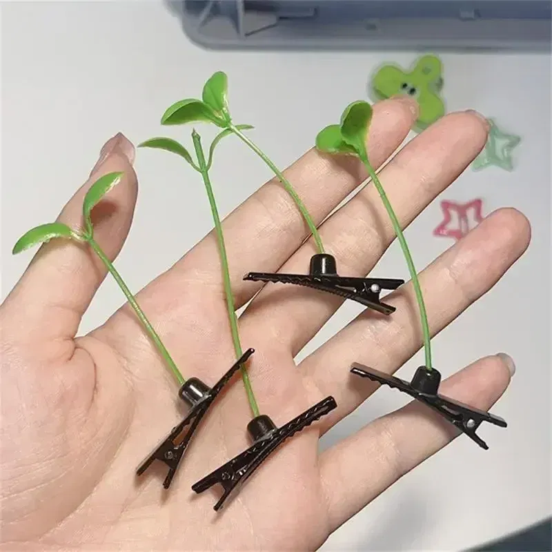 Color: GRAY, Size: XXS - Cute Artifacts Funny Little Bean Sprouts with Grass Growing on Their Heads Sprouting Grass Hair Clips Cute Bean Sprout Clips