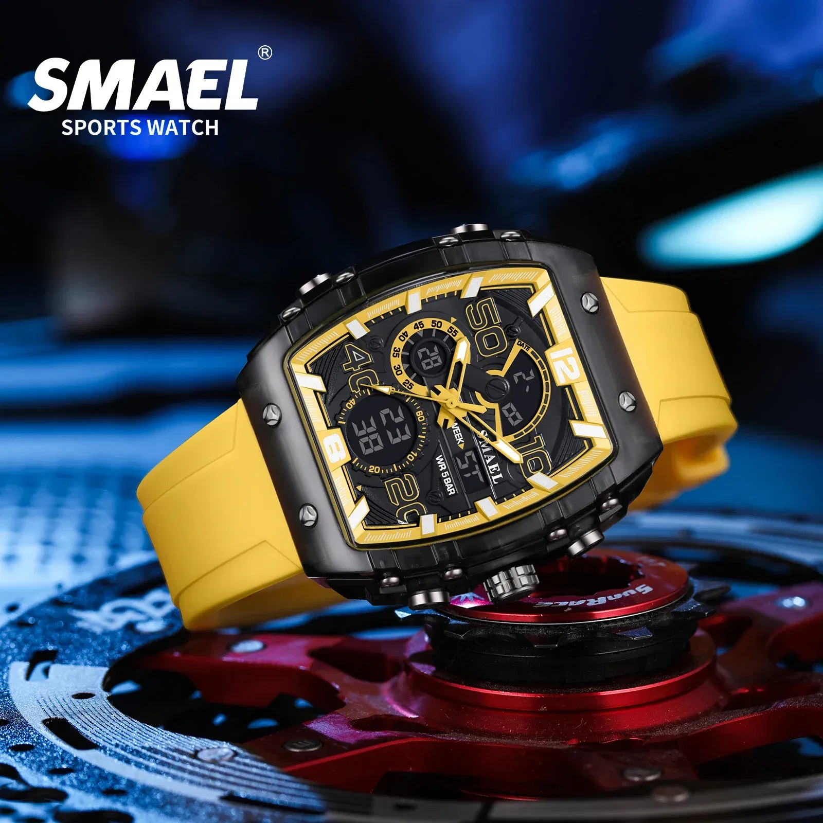Color: Coffee - SMAEL 8109 New Men's Watch Multifunctional Sports 50M Waterproof Dual Display LED Night Light Leisure Student Electronic Watch