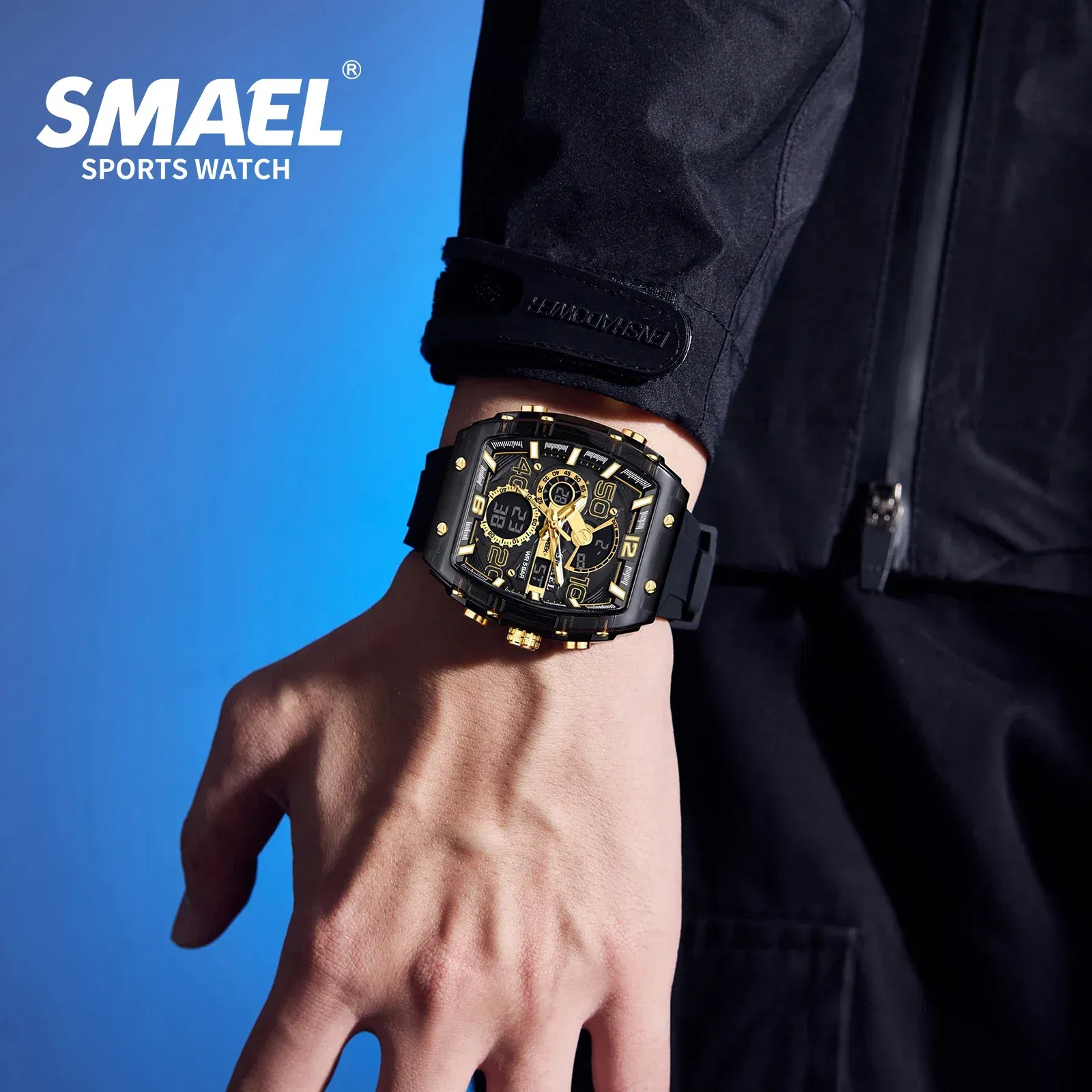 Color: Coffee - SMAEL 8109 New Men's Watch Multifunctional Sports 50M Waterproof Dual Display LED Night Light Leisure Student Electronic Watch